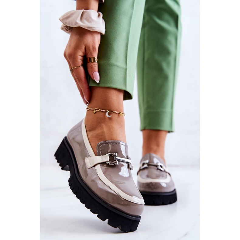 S.Barski Mocassins Laqués Femme Beige-Blanc Cassida blanche 2