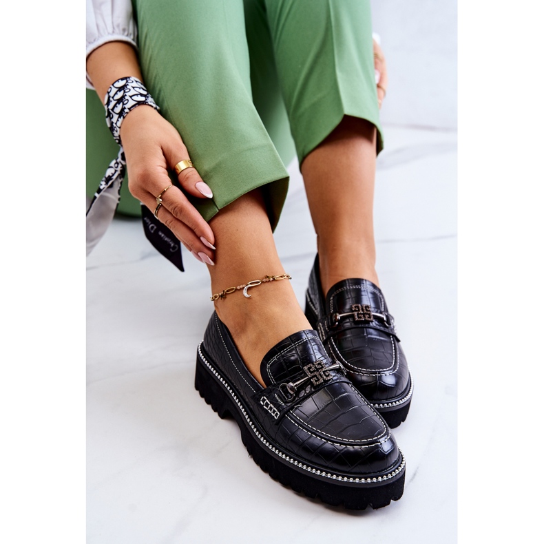 S.Barski Chaussures serpent en cuir avec décoration Adison noire 1