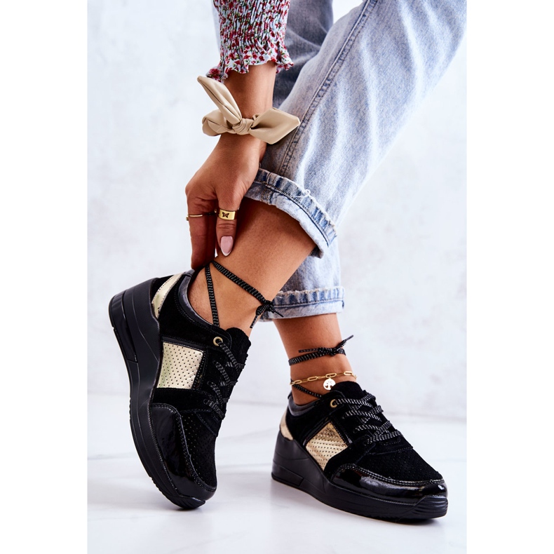 S.Barski Chaussures De Sport En Daim Pour Femmes Sur Un Compensé Noir Larson le noir 2