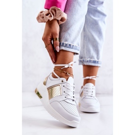 S.Barski Chaussures De Sport En Cuir Pour Femmes Sur Un Compensé Blanc Larson doré 1