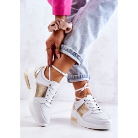 S.Barski Chaussures De Sport En Cuir Pour Femmes Sur Un Compensé Blanc Larson doré 2