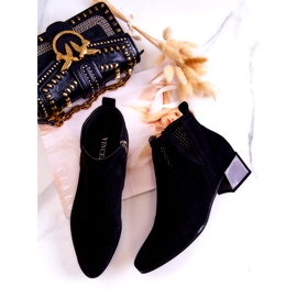 Vinceza Bottines en daim ajourées Carine noires avec une coupe le noir 4