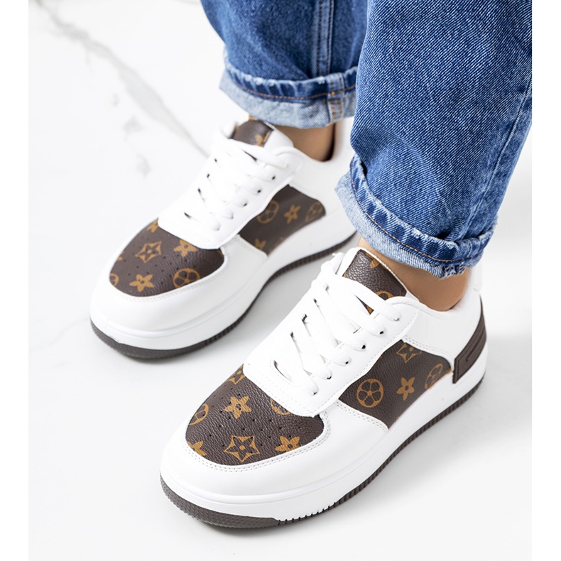 BM Baskets femme Djenna blanches et marron brun jaune 1