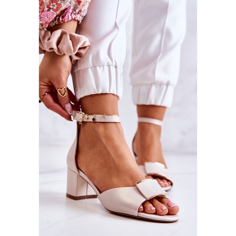 Sergio Leone Sandales En Cuir Avec Décoration Floren Beige 1