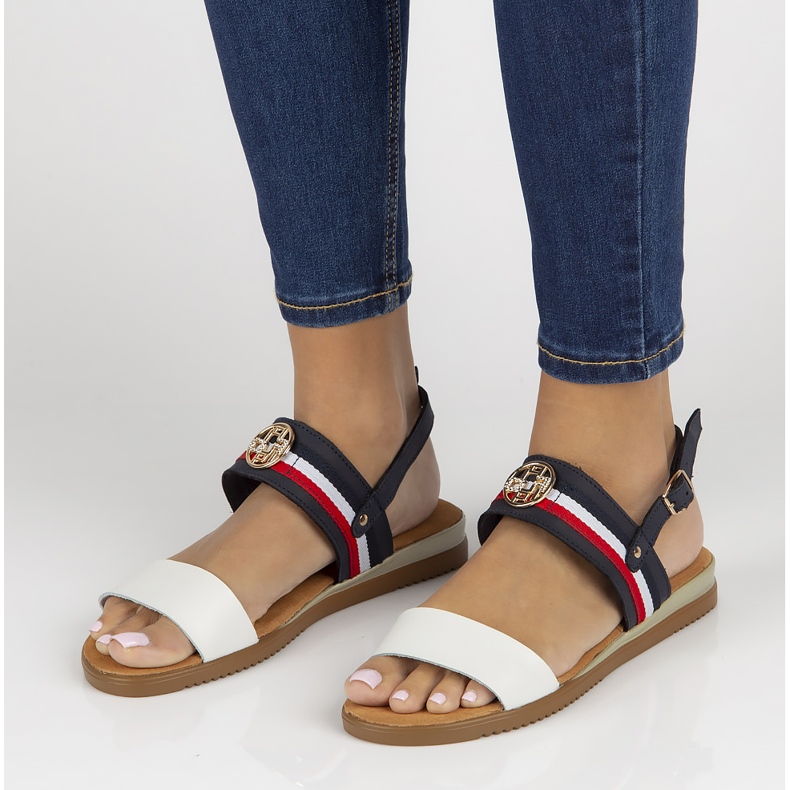 Sandales en cuir Filippo DS3603/22 Wh Nv blanc et bleu marine 1