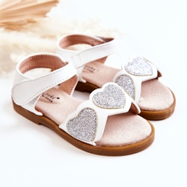 S.Barski Sandales en Cuir pour Enfant Coeurs de Brocart Blanc Luisa 1