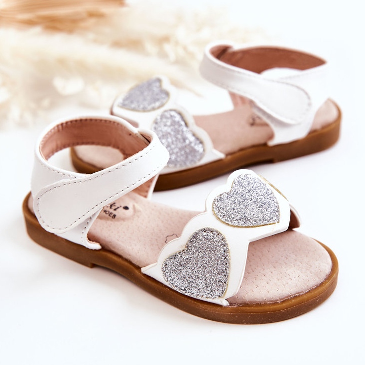 S.Barski Sandales en Cuir pour Enfant Coeurs de Brocart Blanc Luisa blanche 2 S.Barski Sandales en Cuir pour Enfant Coeurs de Brocart Blanc Luisa blanche 2