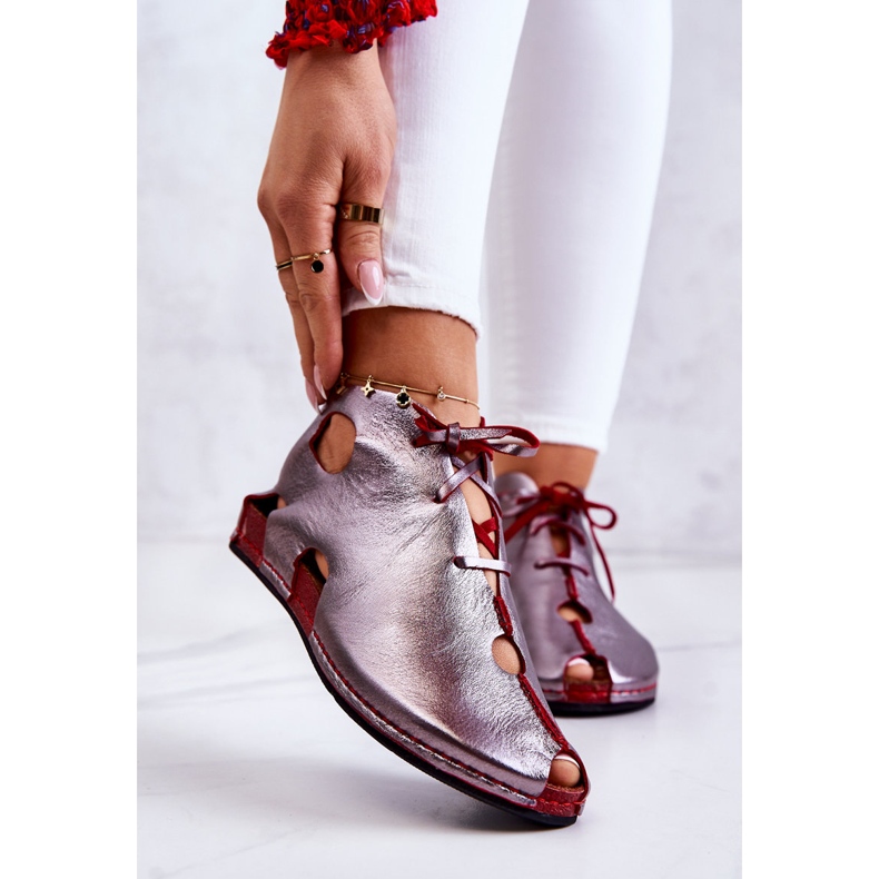 Bottes en Cuir Léger Maciejka 03426-20 Argent-Rouge 1