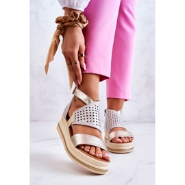 Sandales Compensées en Cuir Maciejka 05356-25 Beige et Or d'or 1