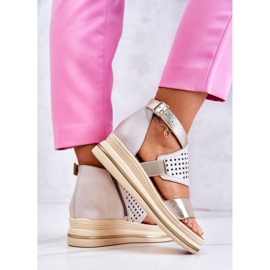 Sandales Compensées en Cuir Maciejka 05356-25 Beige et Or d'or 3