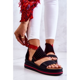 Sandales Compensées en Cuir Maciejka 05356-01 Noir et Rouge le noir 2