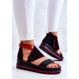 Sandales Compensées en Cuir Maciejka 05356-01 Noir et Rouge le noir 3