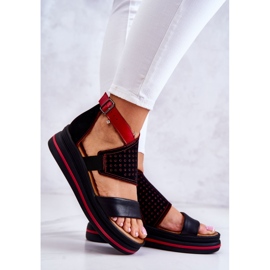 Sandales Compensées en Cuir Maciejka 05356-01 Noir et Rouge le noir 4