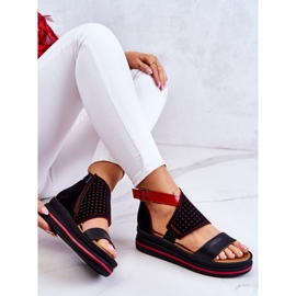 Sandales Compensées en Cuir Maciejka 05356-01 Noir et Rouge le noir 5