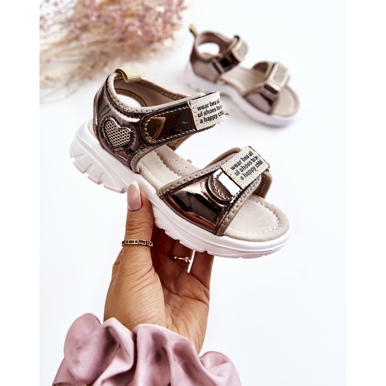 PJ2 Sandales Enfant Cuir Avec Velcro Dark Gold Amoss brun d'or 1