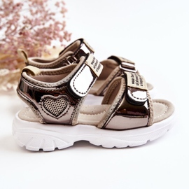 PJ2 Sandales Enfant Cuir Avec Velcro Dark Gold Amoss brun doré 2