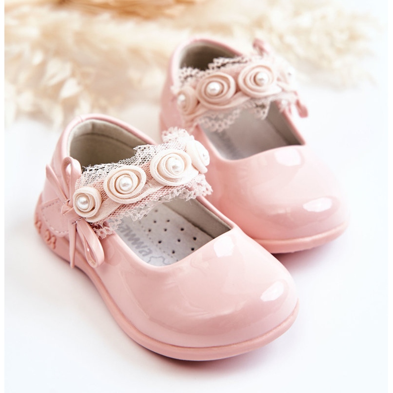 PA1 Ballerines Enfant Avec Velcro Avec Dentelle Rose Evelyn 2