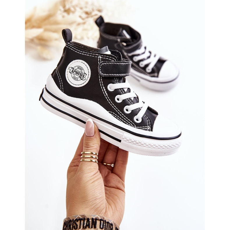 Baskets Enfant En Cuir Avec Velcro Noir Bruni le noir 1