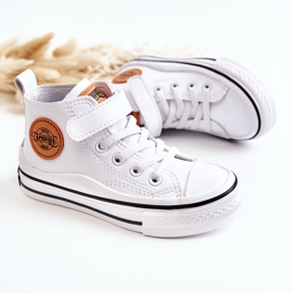 PA1 Baskets Enfant En Cuir Avec Velcro Blanc Bruni 2