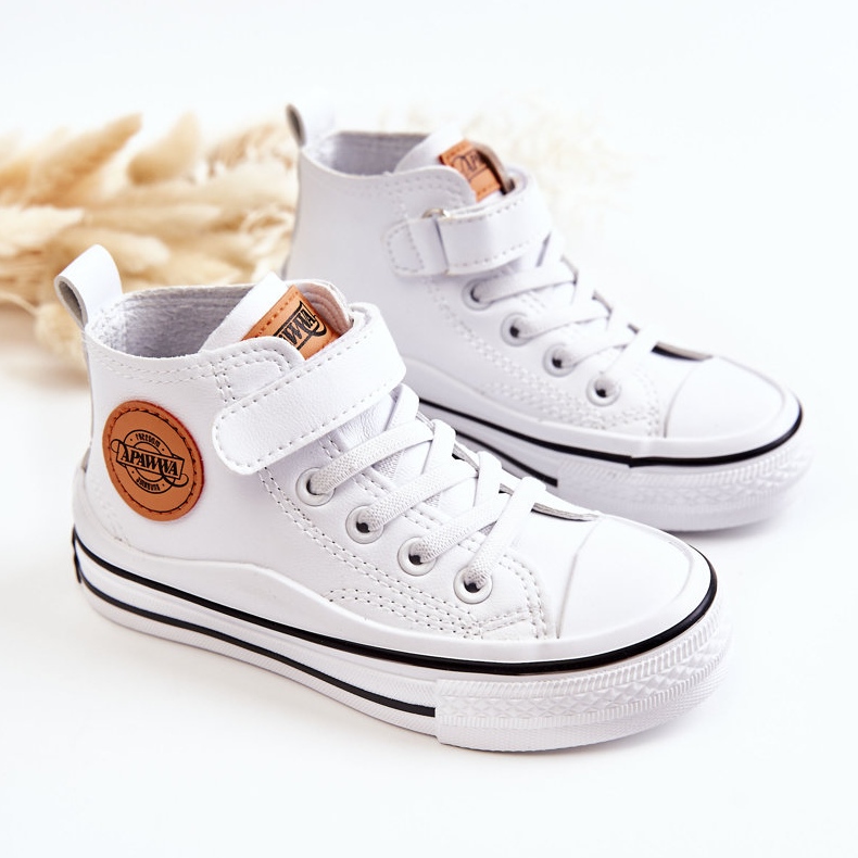 PA1 Baskets Enfant En Cuir Avec Velcro Blanc Bruni 1