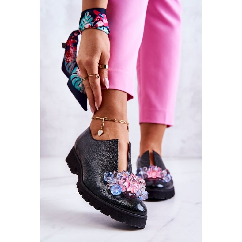 PA2 Chaussures en cuir élégantes avec décoration Cindy vert foncé 1