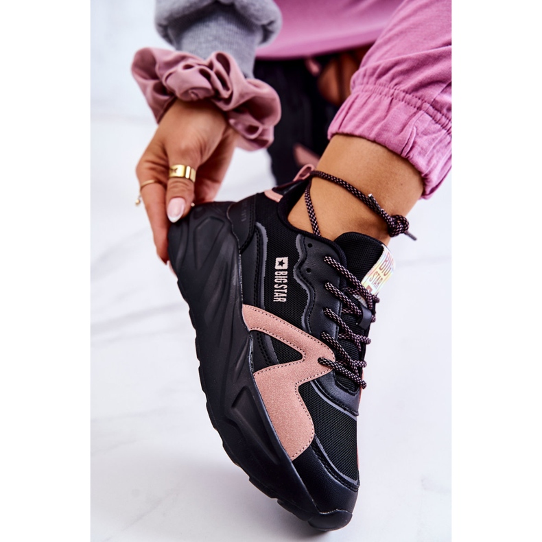 Baskets femme Memory Foam Big Star JJ274599 Noir-Rose 2