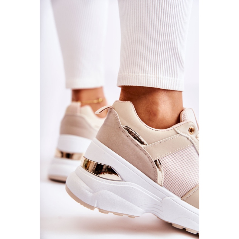 PG1 Chaussures de sport brillantes pour femmes sur une activité compensée beige doré 2