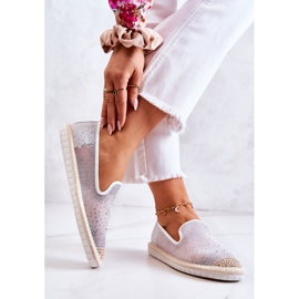 PG1 Espadrilles Femme En Tissu Avec Cubic Zirconia Gris Deimos blanc argent 2
