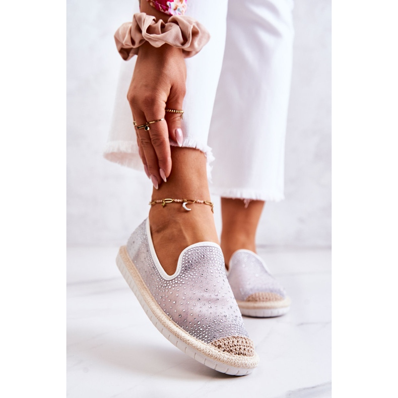 PG1 Espadrilles Femme En Tissu Avec Cubic Zirconia Gris Deimos blanc argent 1