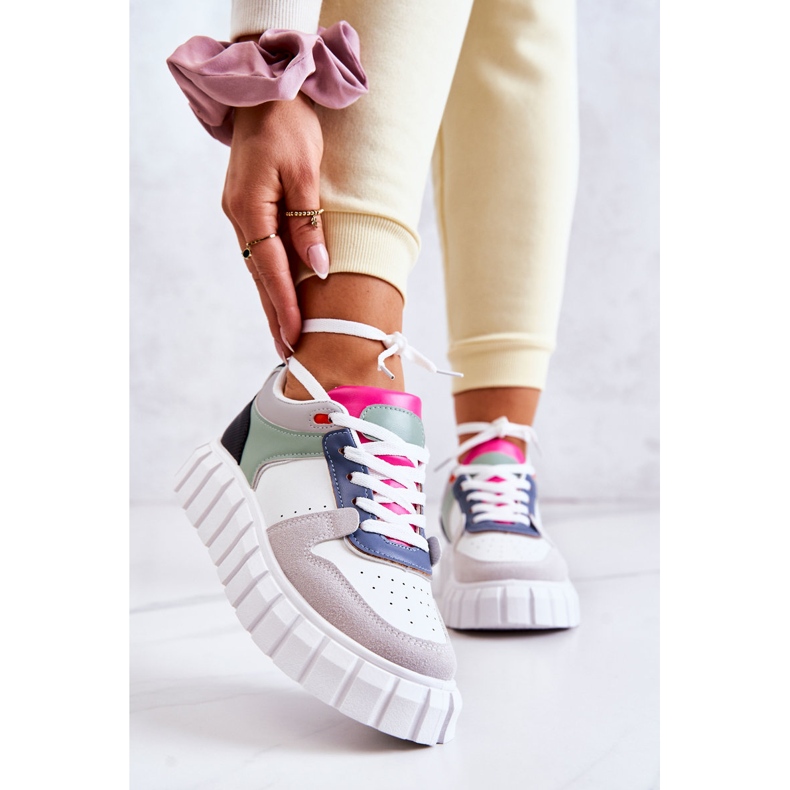 PS1 Chaussures Sport Cuir Femme, Florentine Blanc-Gris vert 2