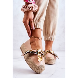 PS1 Espadrilles Femme En Cuir Avec Chaîne Fantaisie Beige rose 1