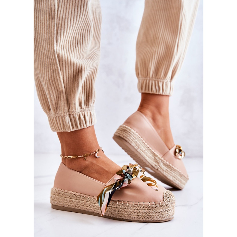 PS1 Espadrilles Femme En Cuir Avec Chaîne Fantaisie Beige rose 2
