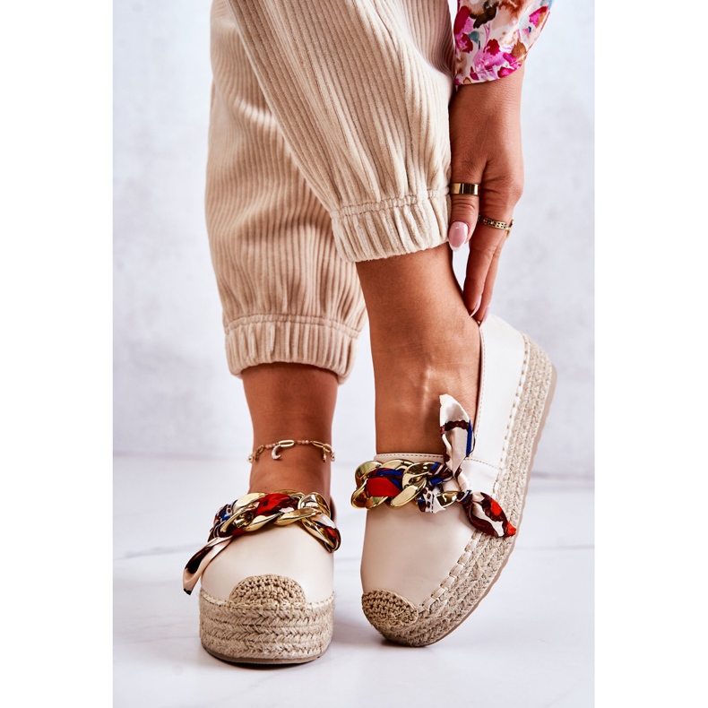PS1 Espadrilles pour femmes en cuir avec chaîne fantaisie beige clair 2
