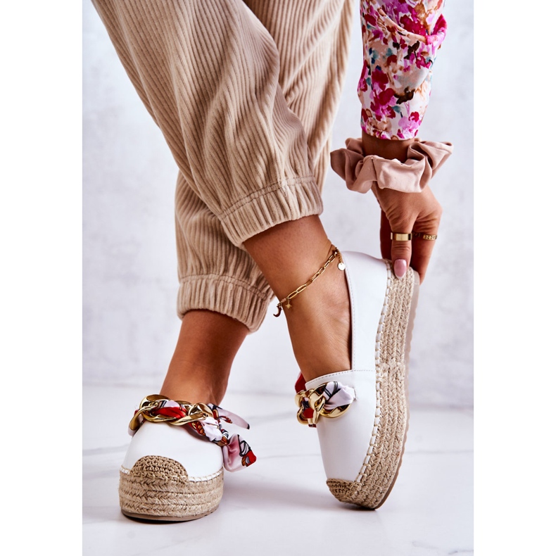 PS1 Espadrilles Femme En Cuir Avec Une Chaîne Blanc Fantaisie 2