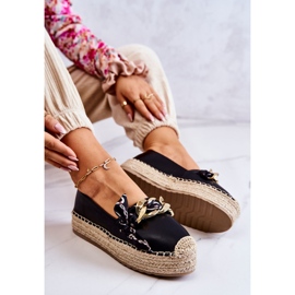 PS1 Espadrilles pour femmes en cuir avec chaîne fantaisie noire le noir 2