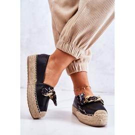 PS1 Espadrilles pour femmes en cuir avec chaîne fantaisie noire le noir 4