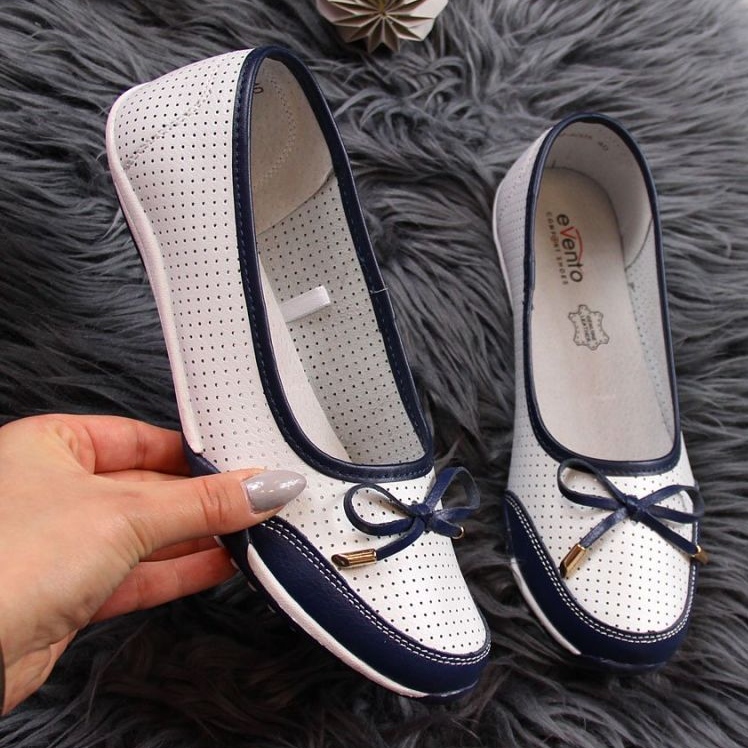 Ballerines Femme Cuir Blanc Ajouré eVento 1