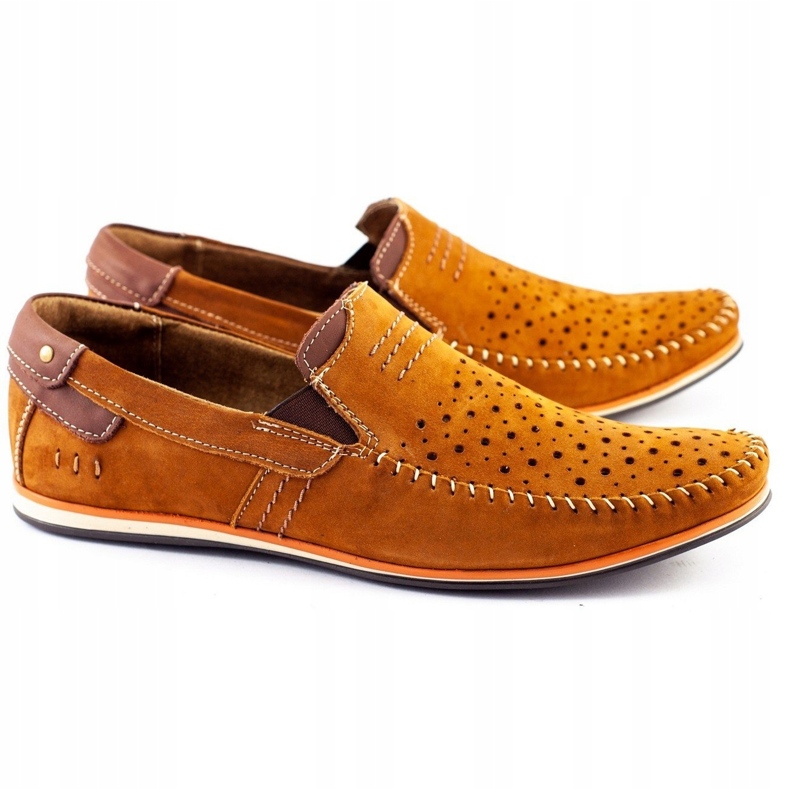 KOMODO Chaussures homme mocassins 876 camel d'été brun orange 2