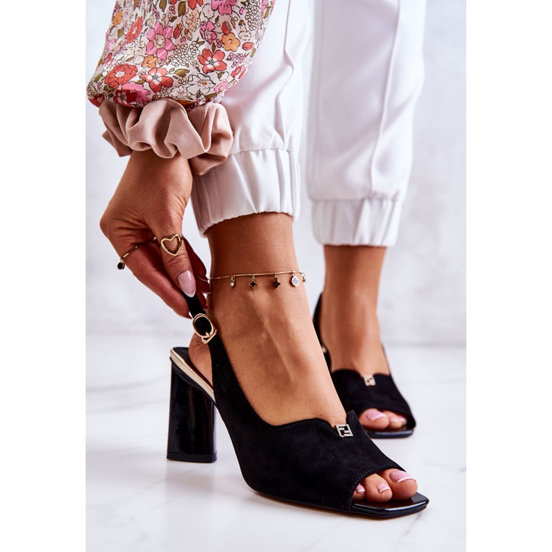 S.Barski Sandales Fiorine Noires En Daim Sur Une Barre le noir 1