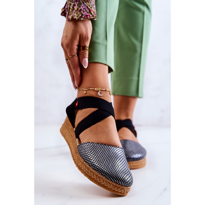 Espadrilles pour femmes à la mode Big Star JJ276035 Noir le noir argent 1