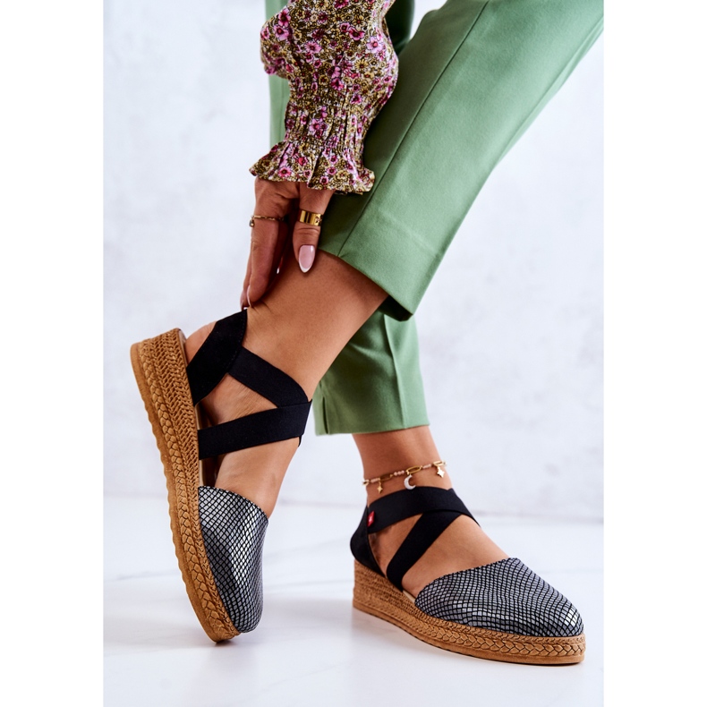 Espadrilles pour femmes à la mode Big Star JJ276035 Noir le noir argent 2