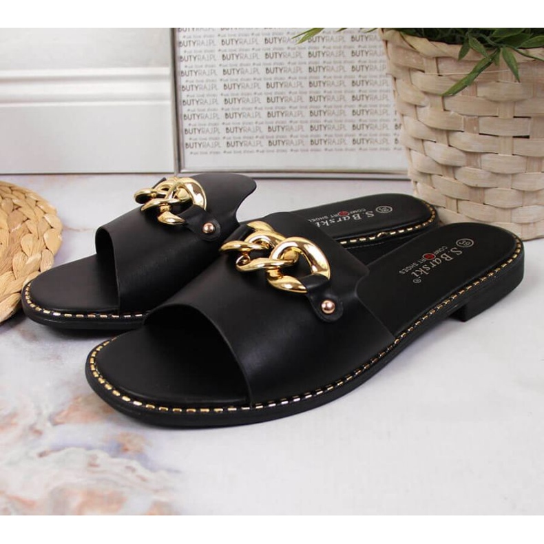 Chaussons noirs avec chaîne W S. Barski le noir 2 Chaussons noirs avec chaîne W S. Barski le noir 2