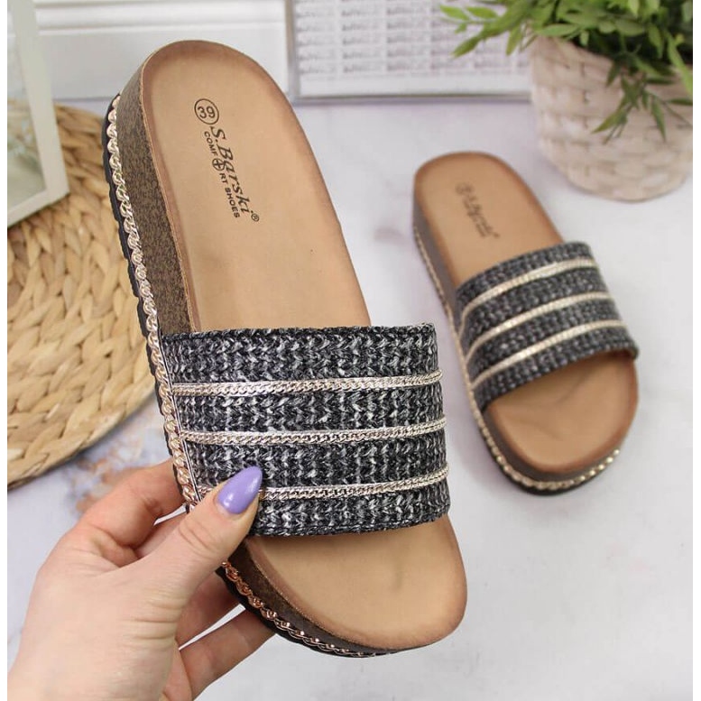 Chaussons compensés noirs W S. Barski 1