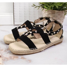 Sandales espadrilles noires avec perles W S.Barski le noir 2