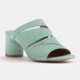 Marco Shoes Chaussons femme en cuir, rayures coupées vert 1