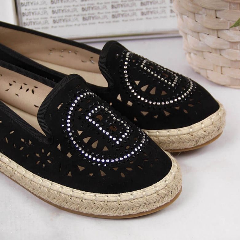Espadrilles noires ajourées avec zircons cubiques par S. Bararski le noir 1