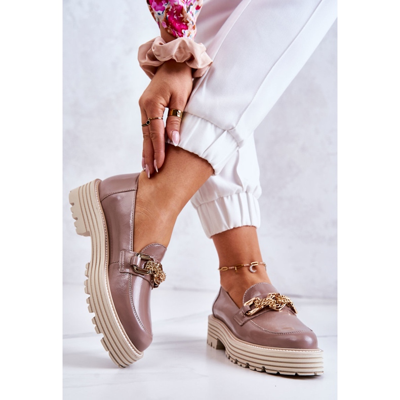 Chaussures Richelieu Femme Décoration Cuir Doré Laura Messi 2383 Beige Foncé 2