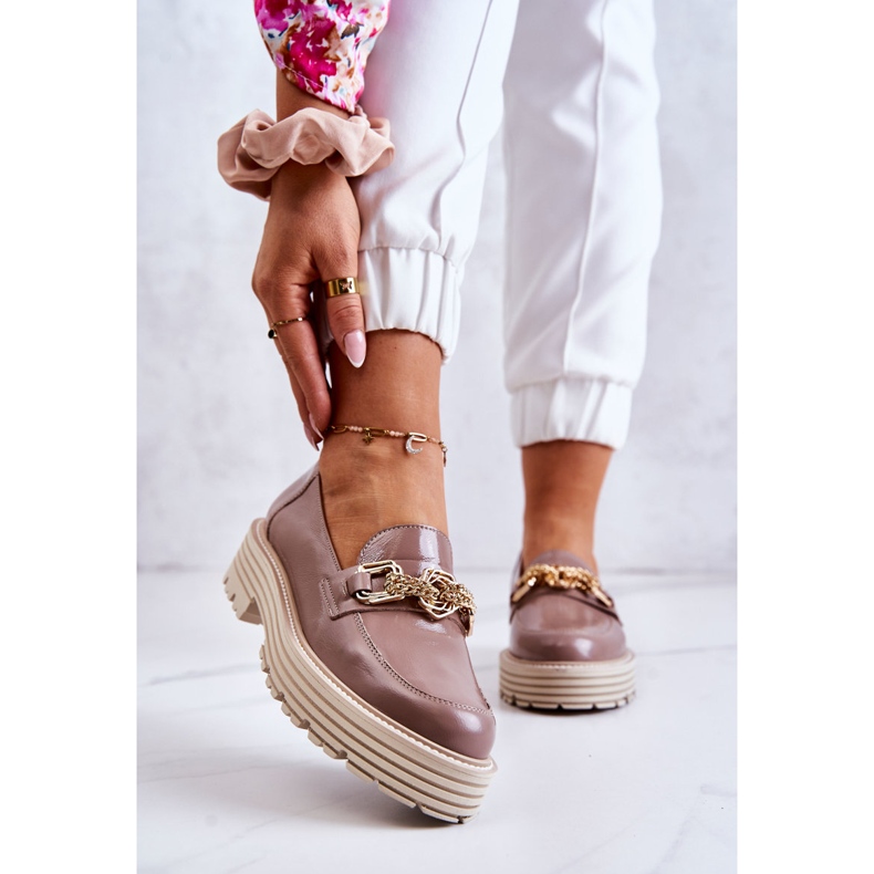 Chaussures Richelieu Femme Décoration Cuir Doré Laura Messi 2383 Beige Foncé 1