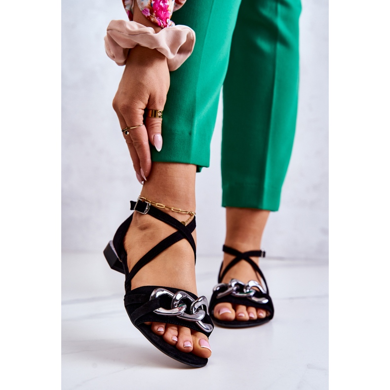 Sandales en Daim pour Femme avec Chaîne Laura Messi 2365 Noir 1