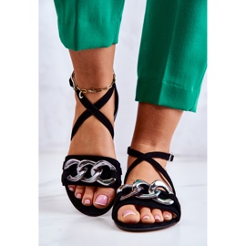 Sandales en Daim pour Femme avec Chaîne Laura Messi 2365 Noir le noir 3